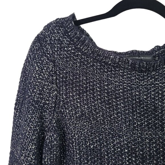 White House Black Market Women's Navy, Silver Metallic Long Tunic Sweater Size S - Picture 2 of 11